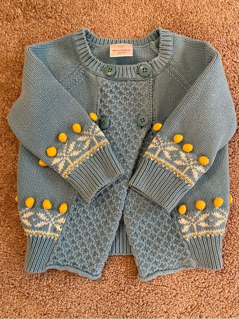 Hanna Andersson Blue Sweater with Pom Poms